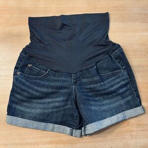 a:glow Maternity Denim Boyfriend Shorts Maternity Full Coverage Belly Band, Sz 6